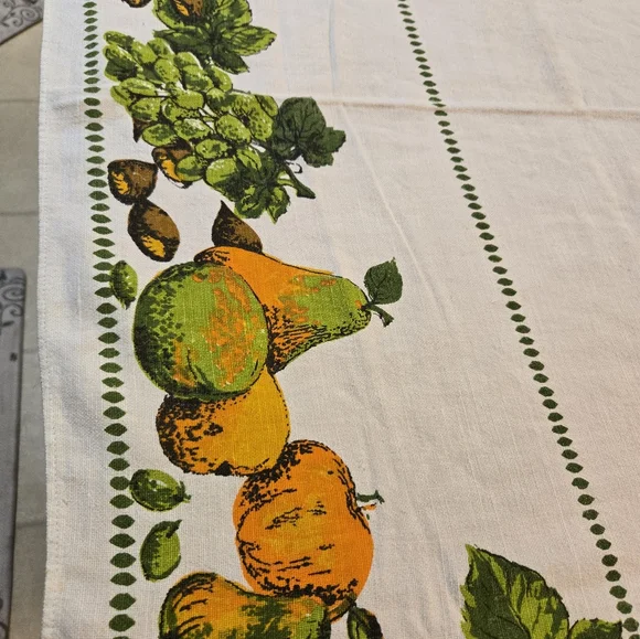 VeritexElegant White Tablecloth with Green and Orange Accents - Picture 2 of 5